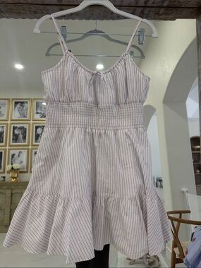 Aritzia Sunday Best Notebook Poplin Mini Dress with Pink/Gray Pinstripes